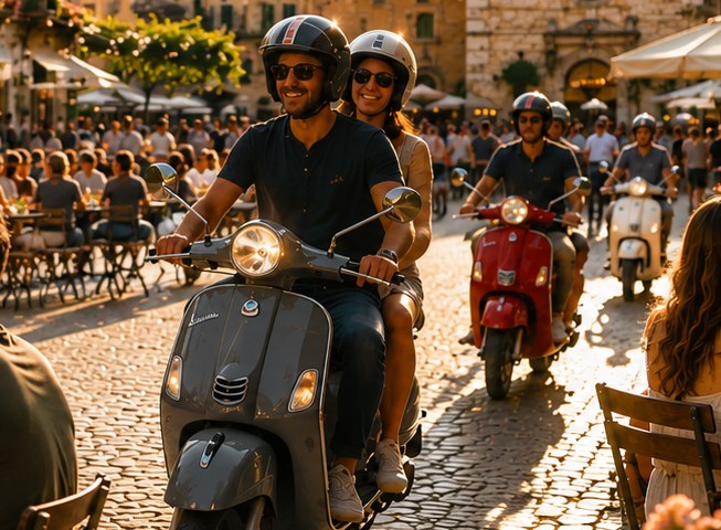 Vespas auf einer Piazza